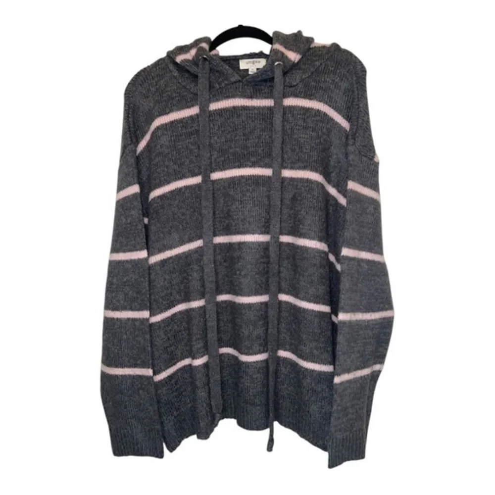 Umgee Oversized Charcoal and Blush Knit hooded Sweater